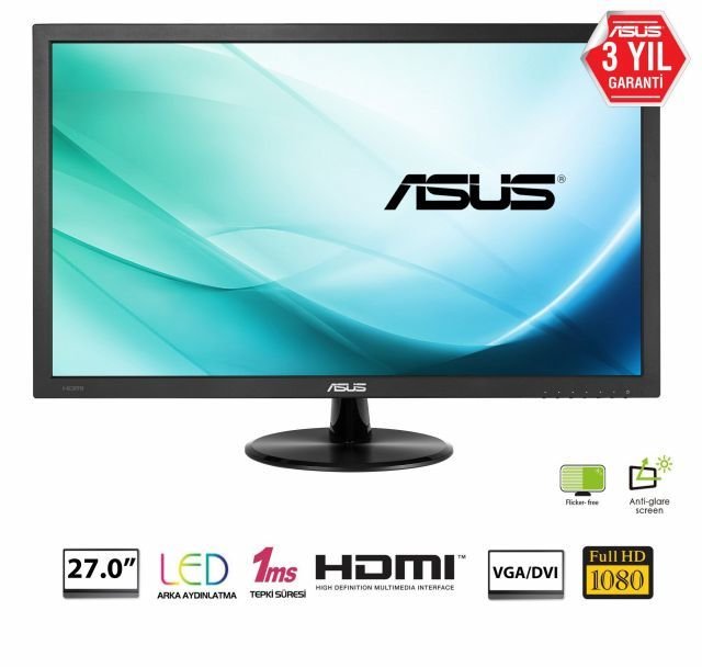 VP278H 27''1920x1080,1ms,60Hz,2Wx2,VGA-2xHDMI,Siyah Gaming Led Monitör