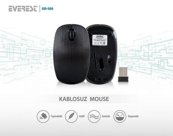 SM-506 SM-506 USB Kablosuz Siyah Mouse