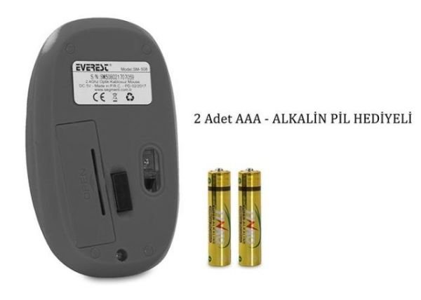 SM-508G USB 2.4Ghz Kablosuz Gri,Siyah Mouse (Alkalin Pil hediyeli)
