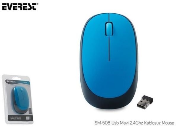 SM-508M USB 2.4GHz Kablosuz Mavi Mouse (Alkalin Pil hediyeli)