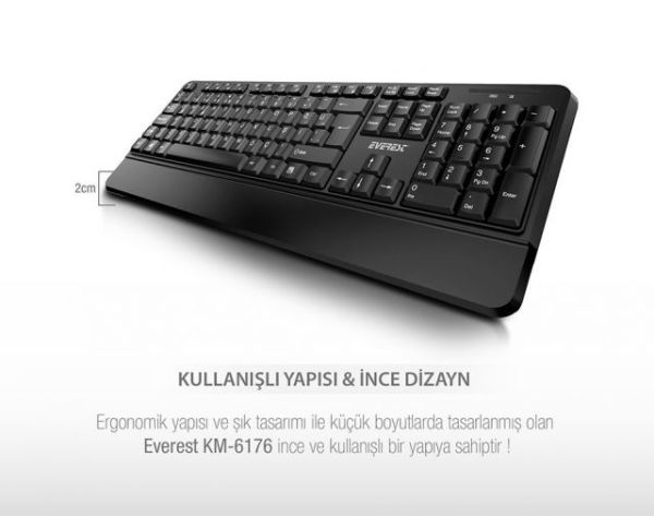KM-6176 OFFICAL Siyah Kablosuz Combo Q Multimedia Klavye+Mouse Set