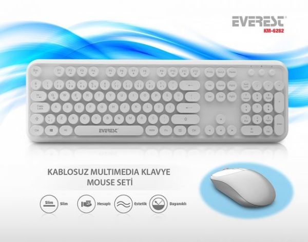 KM-6282-B Beyaz Kablosuz Q Multimedia Klavye + Mouse Set