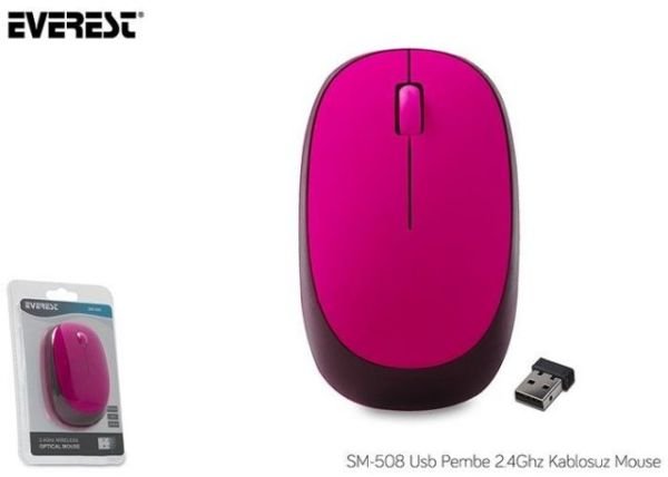 SM-508P USB 2.4GHz Kablosuz Pembe Mouse (Alkalin Pil hediyeli)