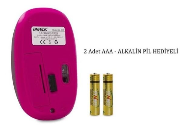 SM-508P USB 2.4GHz Kablosuz Pembe Mouse (Alkalin Pil hediyeli)