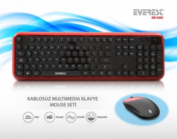 KM-6282-KS Kırmızı/Siyah Kablosuz Q Multimedia Klavye + Mouse Set