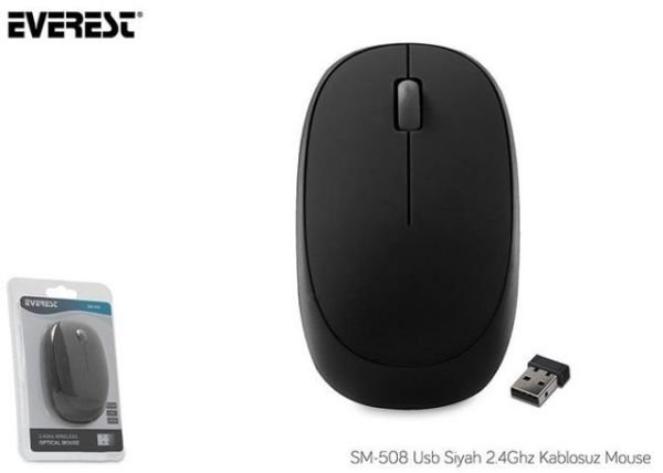 SM-508S USB Rubber 2.4GHz Kablosuz Siyah Mouse (Alkalin Pil hediyeli)