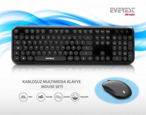 KM-6282-S Siyah Kablosuz Q Multimedia Klavye + Mouse Set