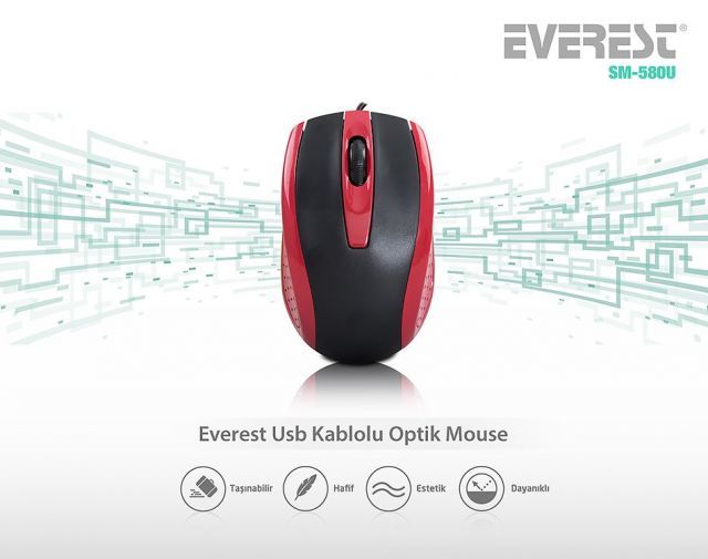 SM-580U-K SM-580U USB Optik Siyah,Kırmızı Mouse