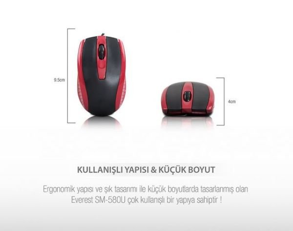 SM-580U-K SM-580U USB Optik Siyah,Kırmızı Mouse