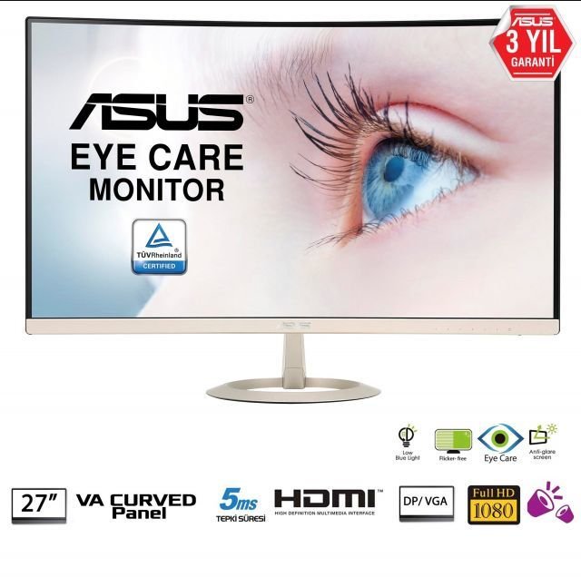 VZ27VQ 27''Full HD,Ultra ince,Çerçevesiz,Flicker Free,Eye Care Kavisli Monitör