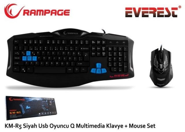 KM-R5S USB 3 Farklı LED'li Gaming Q Multimedia Siyah Klavye,Mouse Set