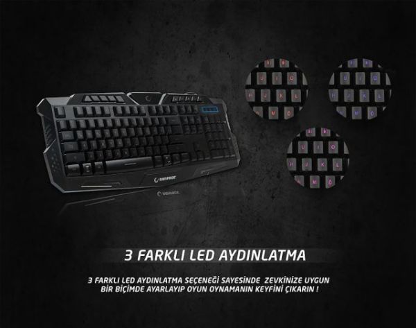KM-R77 USB 3 Farklı LED'li Gaming Q Multimedia Klavye,Mouse Siyah Set