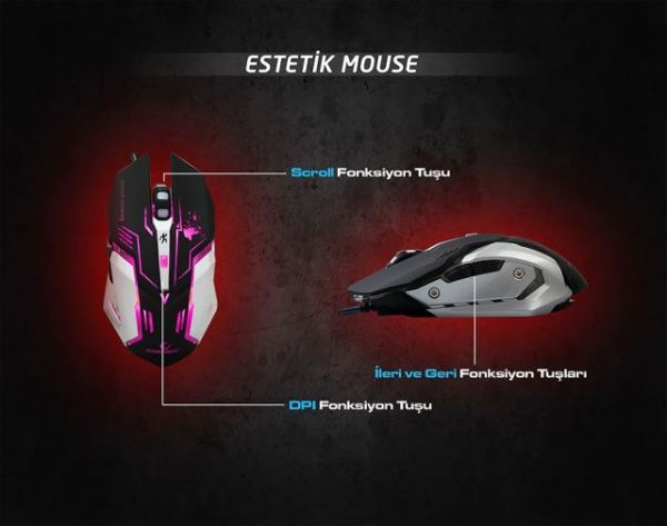 KM-R77 USB 3 Farklı LED'li Gaming Q Multimedia Klavye,Mouse Siyah Set