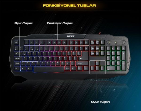 KMX-86 Olivine Siyah Usb Gökkuşağı Zemin Aydınlatmalı Q Standart Klavye + Mouse