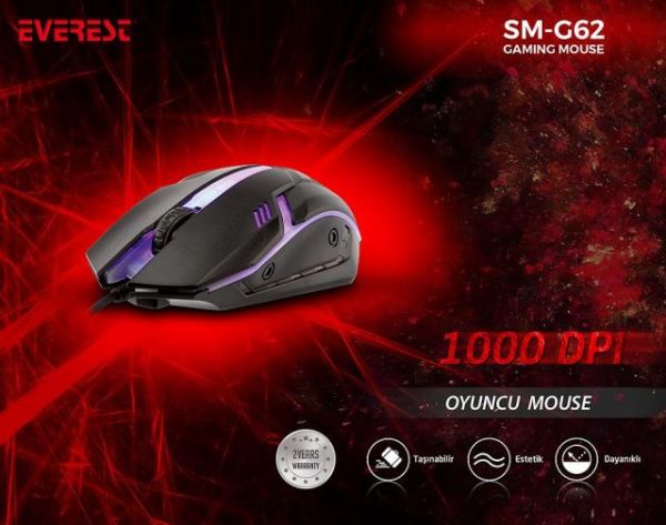 SM-G62 Siyah Işıklandırmalı Oyuncu Mouse