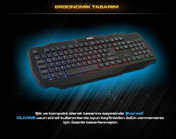 KMX-86 Olivine Siyah Usb Gökkuşağı Zemin Aydınlatmalı Q Standart Klavye + Mouse