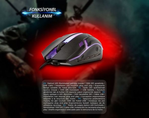 SM-G62 Siyah Işıklandırmalı Oyuncu Mouse