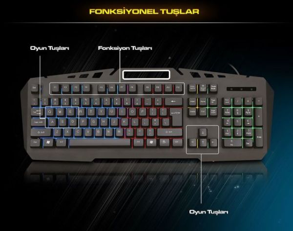 KMX-99 Siyah Usb Gökkuşağı Zemin Aydınlatmalı Q Oyuncu Klavye + Mouse Set