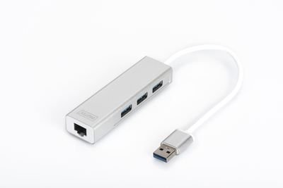DA-70250-1 USB 3.0 3 Portlu HUB ve Gigabit LAN Adaptörü 3xUSB A/F, 1xUSB A/M, 1xRJ4