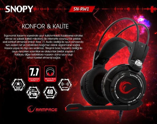 SN-RW1S USB Kablolu Mikrofonlu Siyah Gaming Kulak Üstü Kulaklık