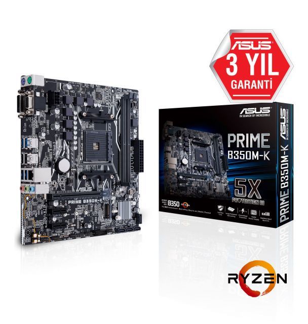 PRIME-B350M-K AMD B350 AM4 DDR4 3200MHz VGA/DVI Anakart