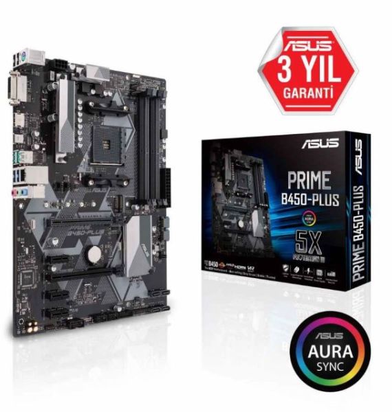 PRIME-B450-PLUS AMD B450 AM4 DDR4 3200MHz  HDMI/DVI M2 USB3.1 AURA RGB Anakart