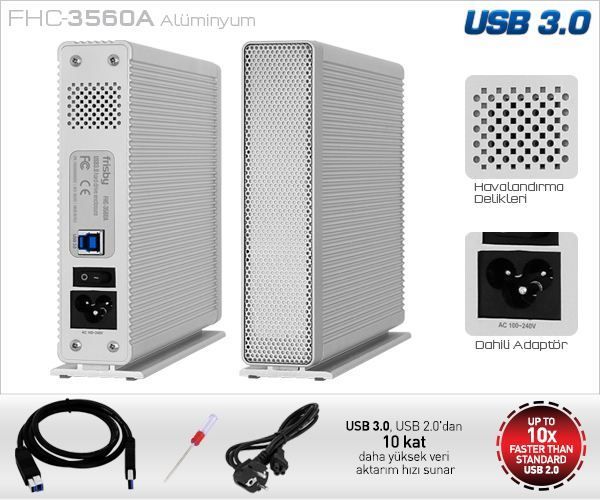 FHC-3560A » 3.5'' SATA HDD için USB 3.0 Harici Alüminyum Kutu