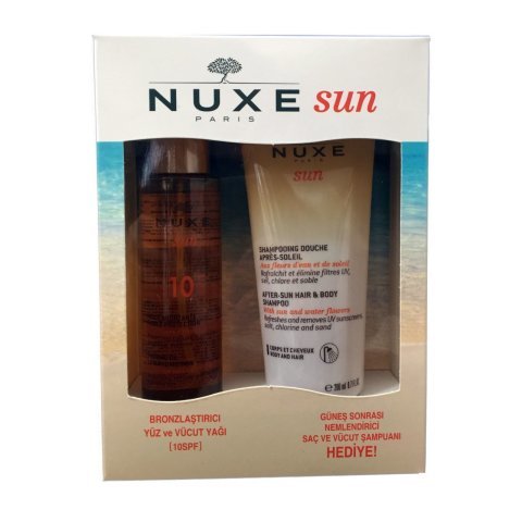 Nuxe Bronzlaştırıcı Yüz ve Vücut Yağı Spf10 150 ml. + Güneş Sonrası Nemlendirici Şampuan Hediye