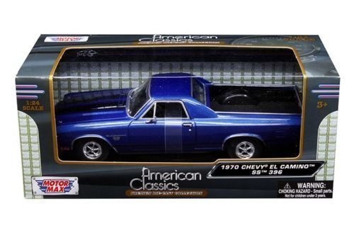 Motor Max Chevy El Camino SS 396 1970 Model Metal Araba Mavi 1:24