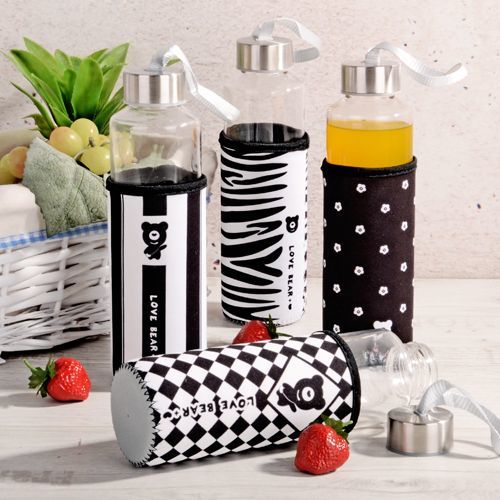Kosova Taşınabilir Cam Matara 460 ml Love Bear  Desenli