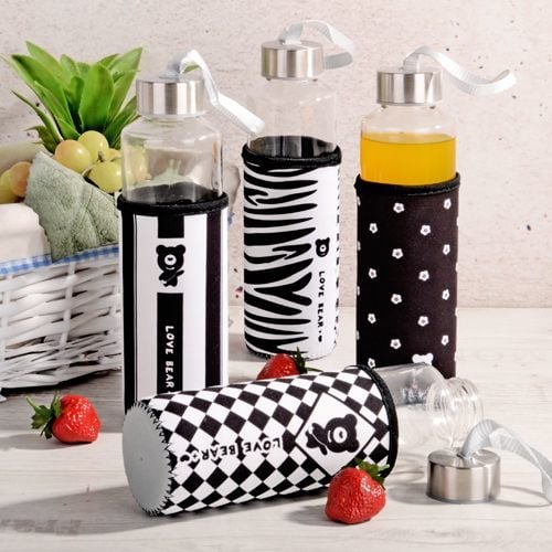 Kosova Taşınabilir Cam Matara 460 ml Zebra  Desenli