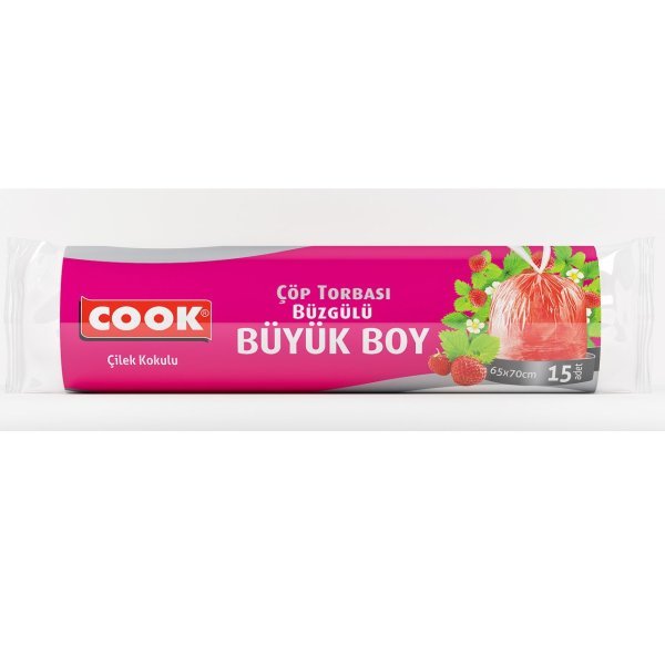 Cook Büzgülü & Kokulu Büyük Boy Çöp Torbası Çilek 65 x 70 cm 15 Adet