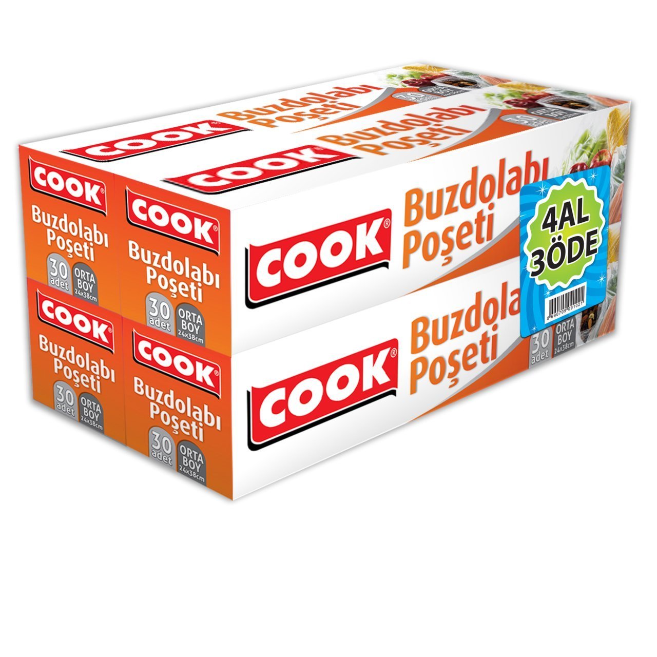 Cook Orta Boy Buzdolabı Poşeti 24 x 38 cm 120 Adet