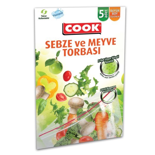 Cook Sebze Meyve Torbası 25 x 29 cm 5 Adet