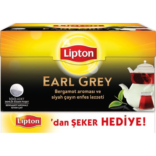 Lipton Earl Grey Demlik Süzen Poşet Çay 100 Adet + Şeker Hediye