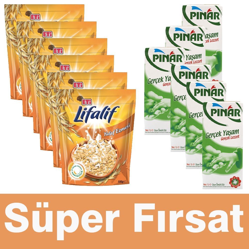 Eti Lifalif Yulaf Ezmesi 6 Adet 500gr  + Pınar Süt 1lt x 6