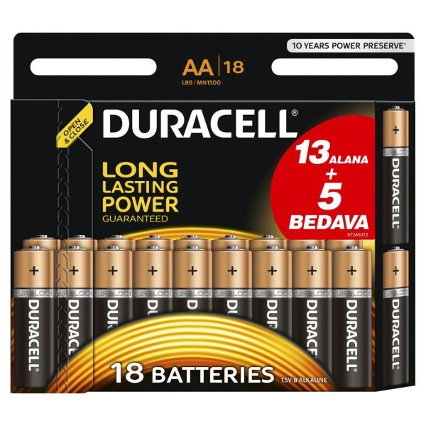 Duracell Alkalin AA Kalem Pil (13+5) 18'li Paket