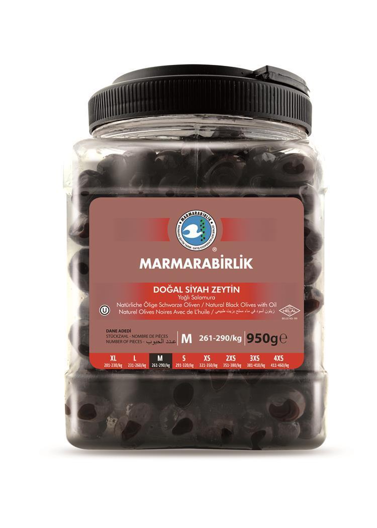 MarmaraBirlik M Boy Doğal Siyah Zeytin Yağlı Salamura 950 gr