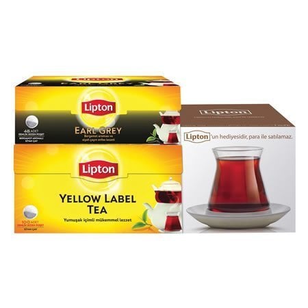 Lipton Yellow Label Tea Demlik Poşet Çay 100 Adet + Lipton Early Grey 48 Adet Bardak Hediyeli