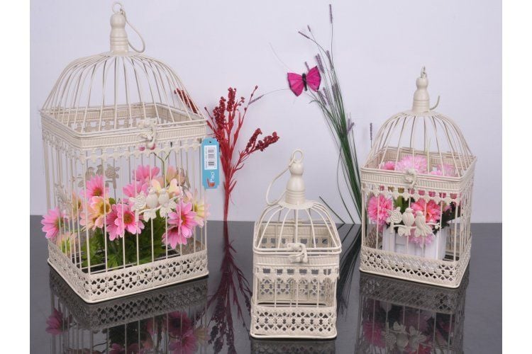 Paçi Dekoratif Kare Kafes Kuş Desenli Pembe Küçük