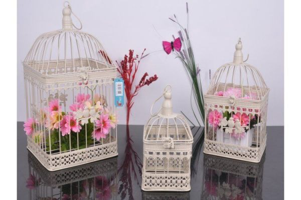 Paçi Dekoratif Kare Kafes Kuş Desenli Pembe Küçük