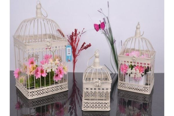 Paçi Dekoratif Kare Kafes Kuş Desenli Pembe Büyük