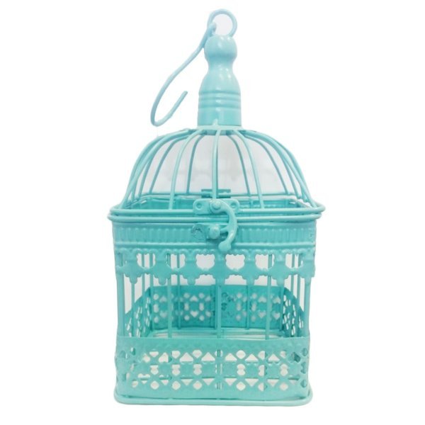 Paçi Dekoratif Kare Kafes Kuş Desenli Mavi Orta