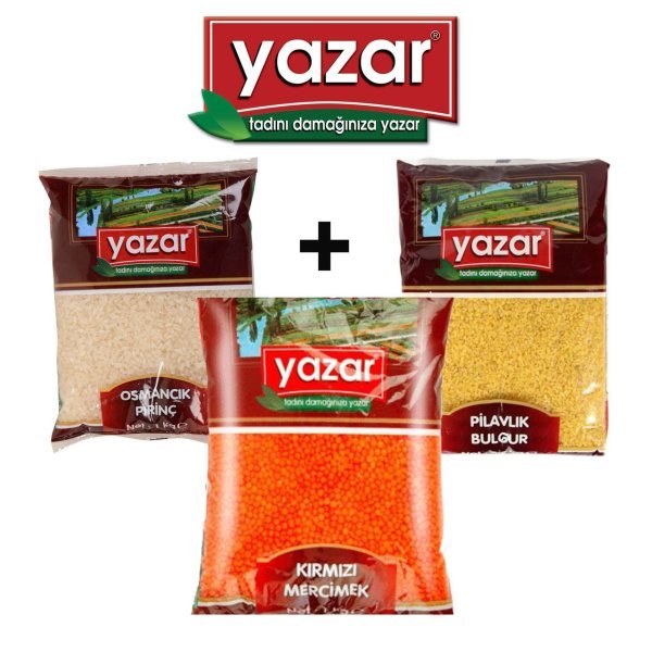 Yazar Osmancık Baldo Pirinç 1 kg + Yazar Kalın Bulgur 1 kg + Yazar Kırmızı Mercimek 1 kg
