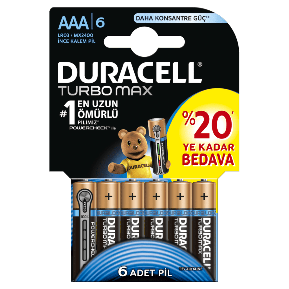 Duracell Turbo Max Alkalin AAA İnce Kalem Pil 6 Adet
