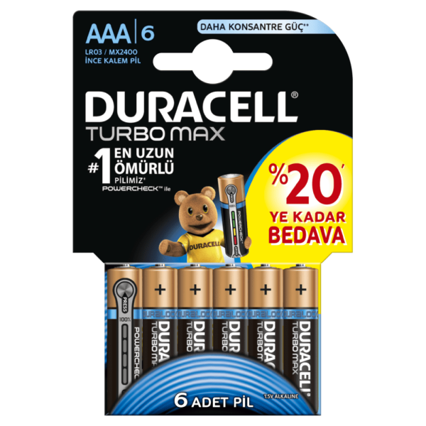 Duracell Turbo Max Alkalin AAA İnce Kalem Pil 6 Adet