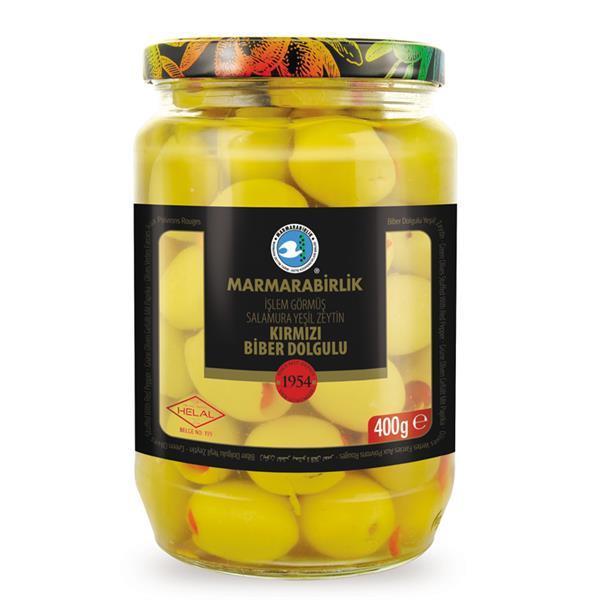 Marmarabirlik 4XL İşlem Görmüş Yeşil Zeytin Kırmızı Biber Dolgulu 400 gr