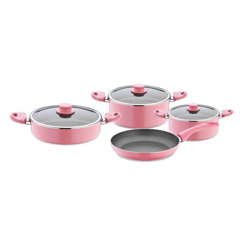 Cem Dynamic Stone 7 Parça Tencere Seti Pembe