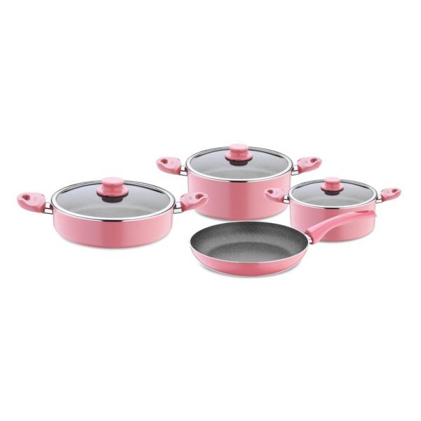 Cem Dynamic Stone 7 Parça Tencere Seti Pembe