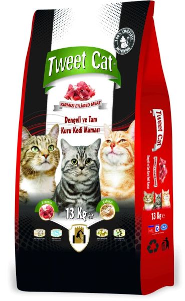 Tweet Cat Kırmızı Etli Dengeli ve Tam Kuru Kedi Maması 13 kg